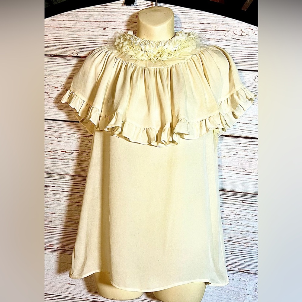 Anthropologie Mise en Scène by Ruffian • Mascarpone Silk SS Cape Top Sz 4